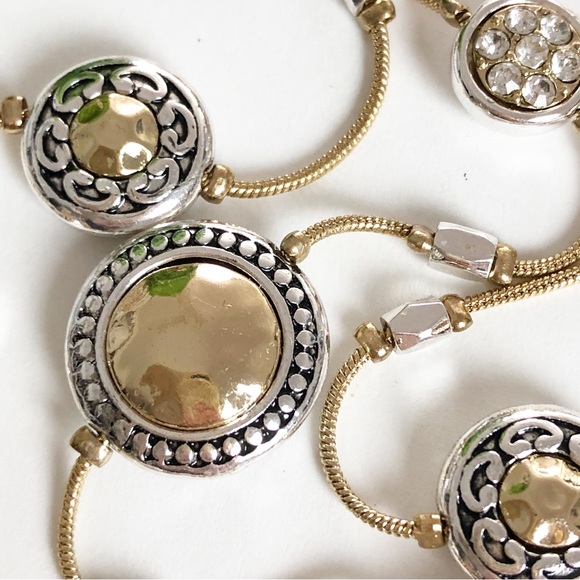 Three Stranded Silver and Gold Tone Beaded Adjustable Bracelet - Picture 6 of 16